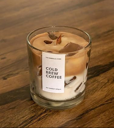 Cold Brew Coffee Luxury Scented Candle, Iced Coffee Scented Candle, Soy Wax and Gel Wax as ice Cubes,  200gm